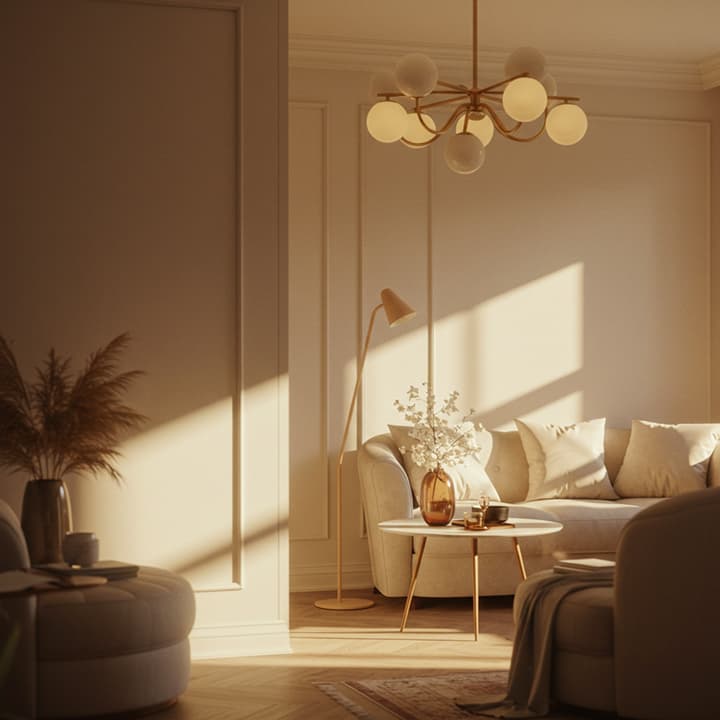 Warm interior living room with fireplace