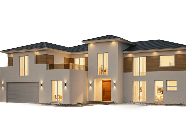 Grand modern mansion at dusk